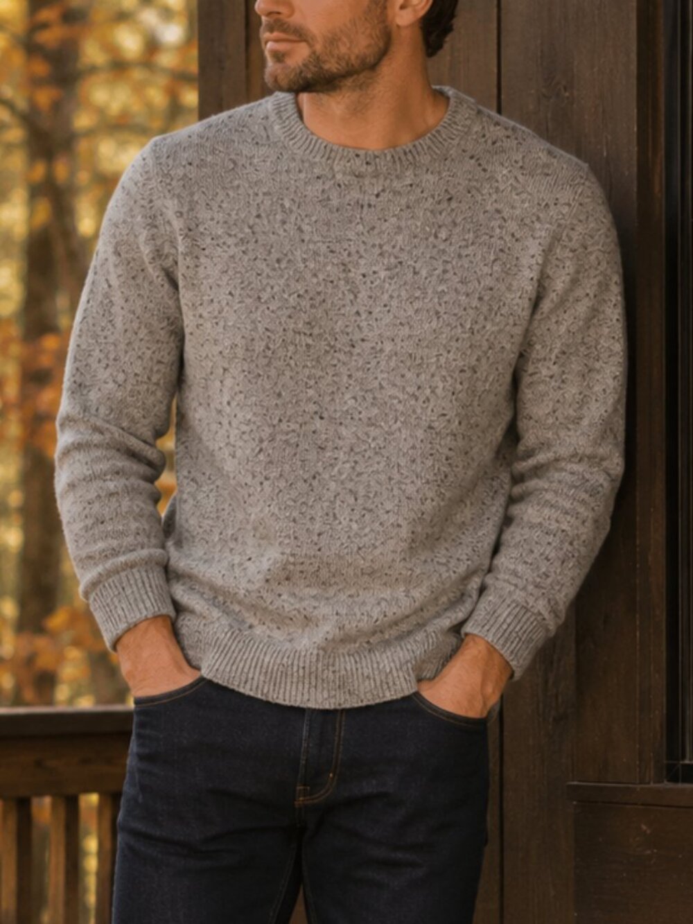 Bonobos Brushed Wool Crew Neck Sweater Gray Flecked Knit Donegal Style M